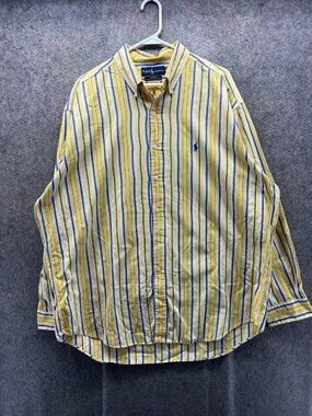 Ralph Lauren Shirt Mens XL Yellow Stripe Long Sleeve Button Front Blake Casual